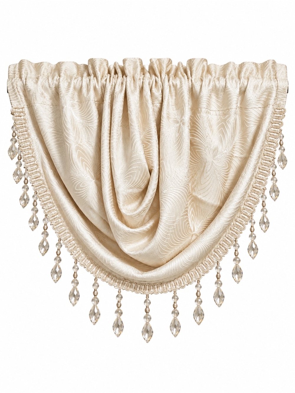 Set of 6 Ivory Crystal Fringe Window Valances